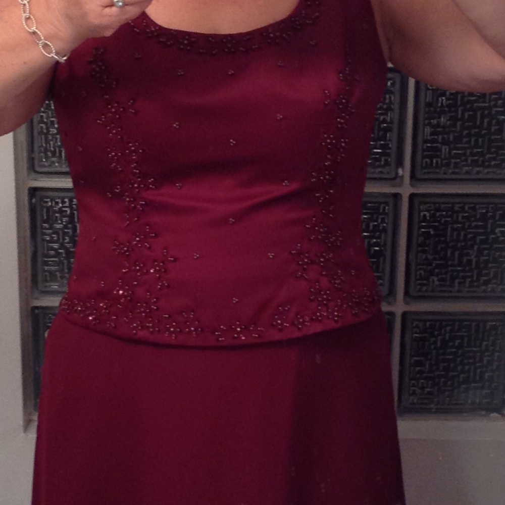 Satin Burgundy Evening Gown with FREE Chiffon Wrap